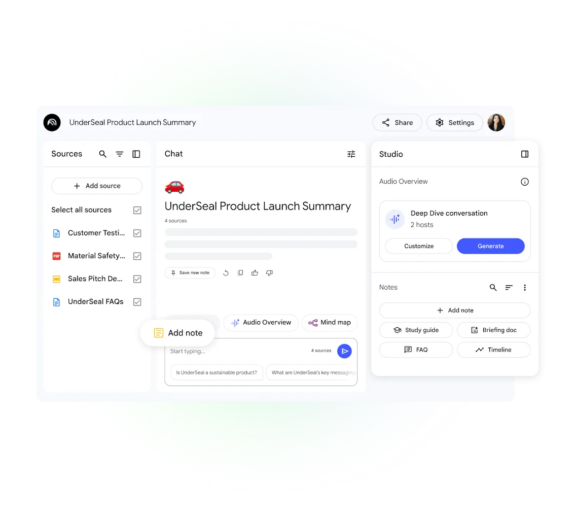 Gemini Notebook dashboard and document viewer